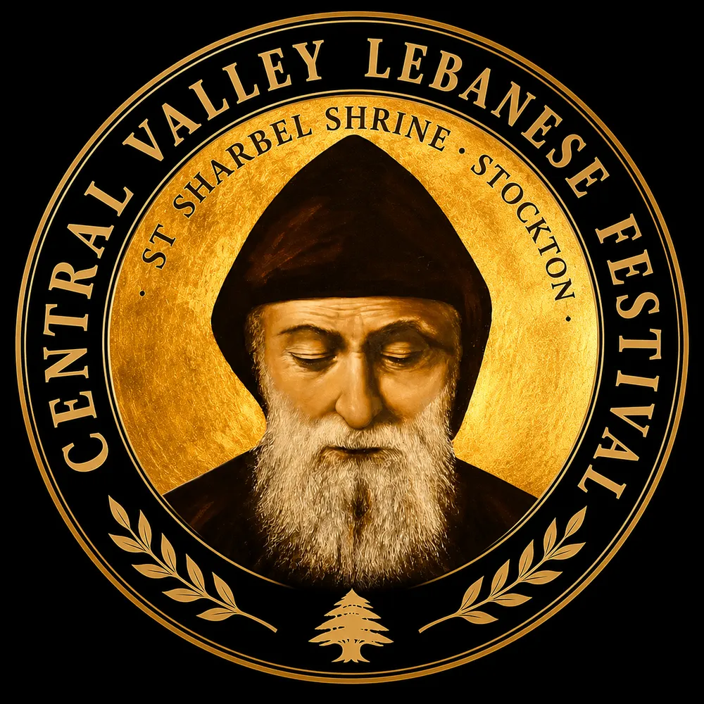 Devotional icon of St. Sharbel, the Lebanese Maronite monk-hermit, with a gold halo on a black ground